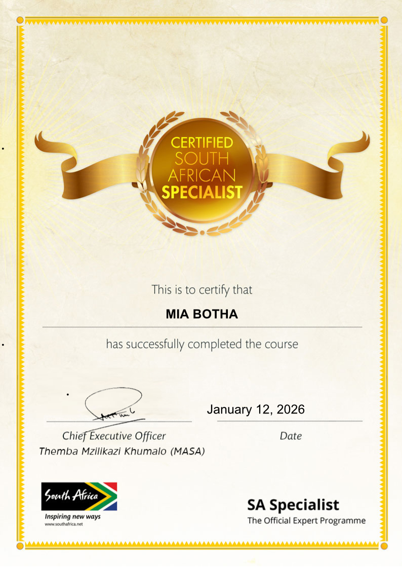 Mia Botha South African Specialist Certificate Mia Botha South African Specialist Certificate